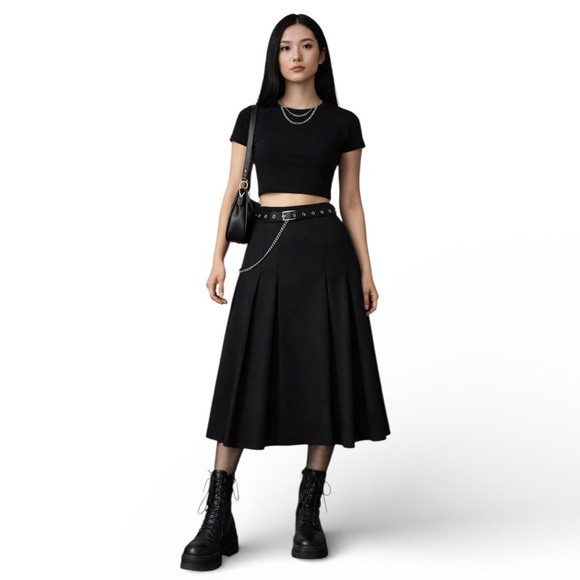 Vtg Harve Benard Classic Black Pleated Wool Midi Skirt - Hong Kong - Women’s 4 - Picture 3 of 10